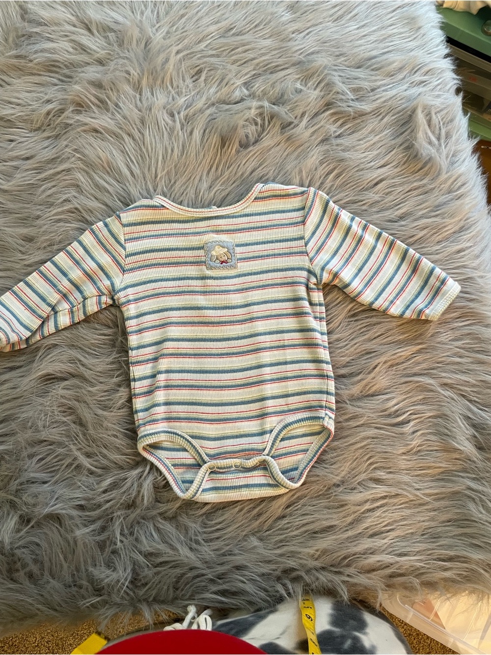 🐶Cherokee Long-Sleeve Striped Baby Bodysuit in Blue, Pink & Yellow